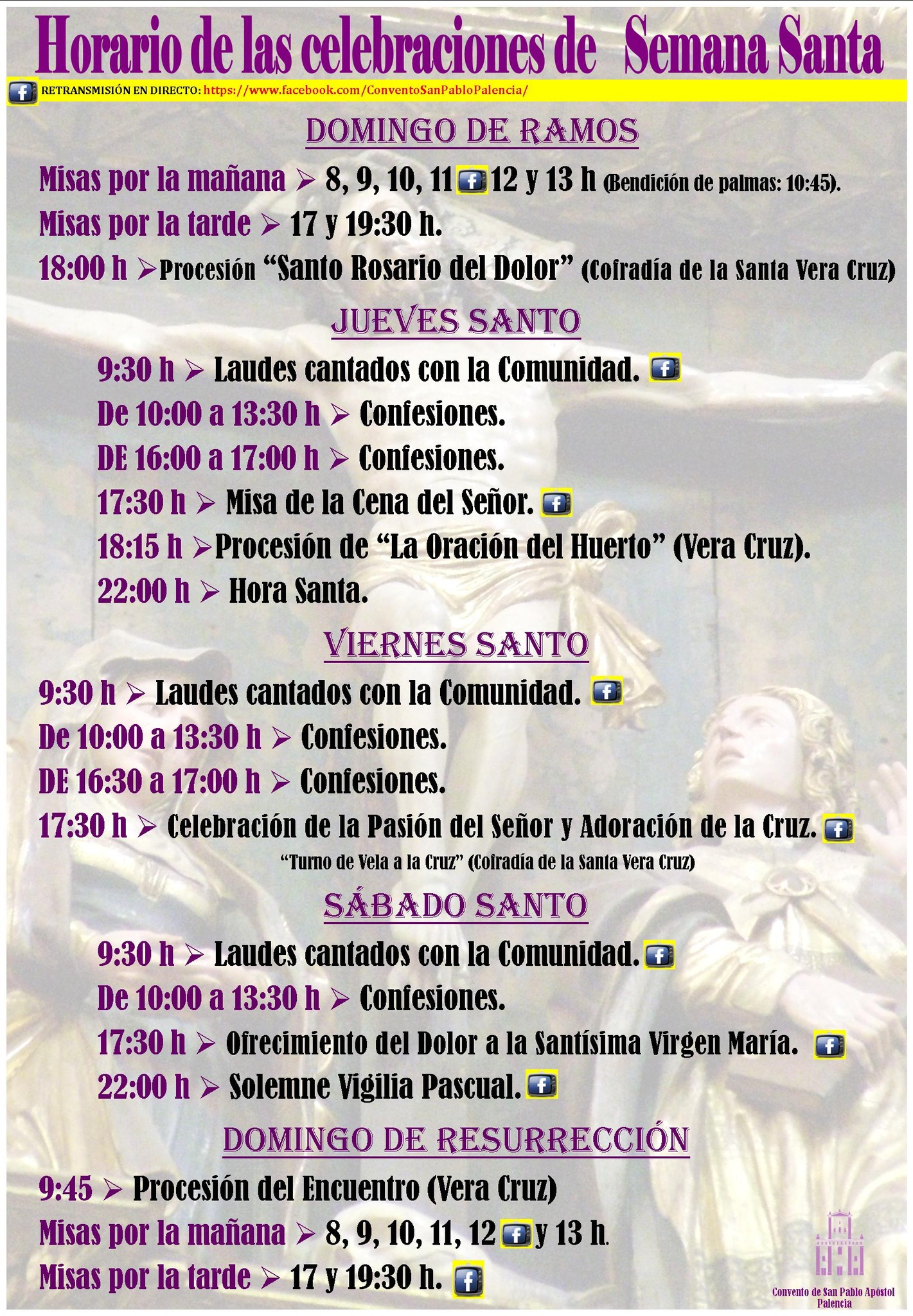 Horario celebraciones Iglesia de San Pablo en la Semana Santa 2024